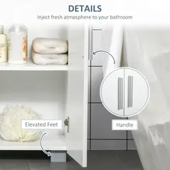 kleankin Modern Bathroom Floor Cabinet, Free Standing Linen Cabinet, Storage Cupboard with 3 Tier Shelves, White - 6