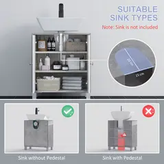 kleankin Under Sink Cabinet, Bathroom Vanity Unit, Storage Cupboard with Adjustable Shelves, White and Grey - 4