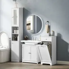 kleankin Tall Bathroom Storage Cabinet with Mirror, Freestanding Floor Cabinet Tallboy Unit with Adjustable Shelves, White - 9