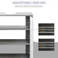 kleankin Under Sink Cabinet, Bathroom Vanity Unit, Storage Cupboard with Adjustable Shelves, White and Grey - 5