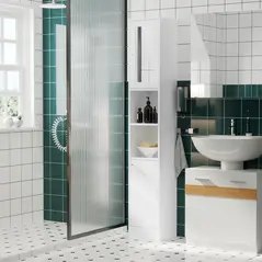 kleankin Tall Bathroom Storage Cabinet with Mirror, Freestanding Floor Cabinet Tallboy Unit with Adjustable Shelves, White - 5
