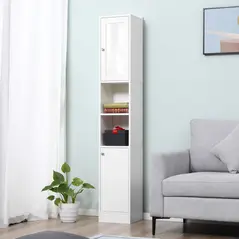 kleankin Tall Bathroom Storage Cabinet with Mirror, Freestanding Floor Cabinet Tallboy Unit with Adjustable Shelves, White - 4