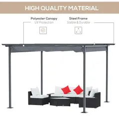 Outsunny 3.5M X 3.5M Metal Pergola Gazebo Awning Retractable Canopy Outdoor Garden Sun Shade Shelter Marquee Party BBQ, Grey - 4