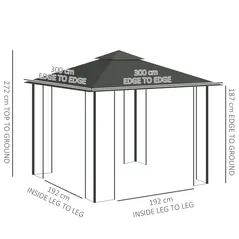 Outsunny 3 x 3(m) Steel Frame Double Roof Garden Gazebo - Grey - 3