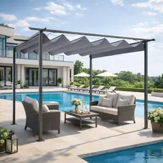 Outsunny 3.5M X 3.5M Metal Pergola Gazebo Awning Retractable Canopy Outdoor Garden Sun Shade Shelter Marquee Party BBQ, Grey - 2