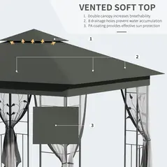 Outsunny 3 x 3(m) Steel Frame Double Roof Garden Gazebo - Grey - 4