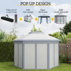 Outsunny 3 x 4m Metal Frame Hexagon Gazebo, with Curtains - Grey - 4