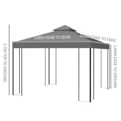 Outsunny 3 x 3m Outdoor Steel Gazebo with 2 Tier Roof, Garden Gazebo Patio Canopy Marquee Shelter with Decorative Steel Frame - Grey - 3