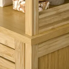 kleankin Tall Bathroom Cabinet, Slim Storage Cabinet, Tallboy Bamboo Storage Unit with 3-Tier Storage Shelves and Freestanding Organiser, Natural - 9