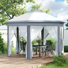 Outsunny 3 x 4m Metal Frame Hexagon Gazebo, with Curtains - Grey - 7