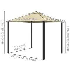 Outsunny 3 x 3(m) Patio Gazebo Canopy Garden Pavilion Tent Shelter with 2 Tier Water Repellent Roof, Mosquito Netting and Curtains, Aluminium Frame, Beige - 3