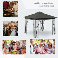 Outsunny 3 x 3(m) Steel Frame Double Roof Garden Gazebo - Grey - 7
