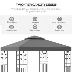 Outsunny 3 x 3m Outdoor Steel Gazebo with 2 Tier Roof, Garden Gazebo Patio Canopy Marquee Shelter with Decorative Steel Frame - Grey - 5