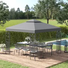 Outsunny 3 x 3m Outdoor Steel Gazebo with 2 Tier Roof, Garden Gazebo Patio Canopy Marquee Shelter with Decorative Steel Frame - Grey - 2
