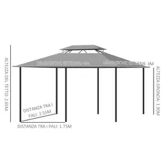 Outsunny 4m x 3(m) Metal Gazebo Canopy Party Tent Garden Pavillion Patio Shelter Pavilion with Curtains Sidewalls, Dark Grey - 3