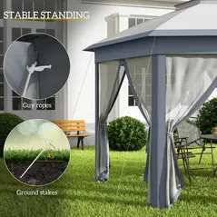 Outsunny 3 x 4m Metal Frame Hexagon Gazebo, with Curtains - Grey - 6