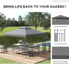 Outsunny 3 x 3m Outdoor Steel Gazebo with 2 Tier Roof, Garden Gazebo Patio Canopy Marquee Shelter with Decorative Steel Frame - Grey - 4