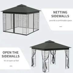 Outsunny 3 x 3(m) Steel Frame Double Roof Garden Gazebo - Grey - 6