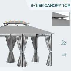 Outsunny 4m x 3(m) Metal Gazebo Canopy Party Tent Garden Pavillion Patio Shelter Pavilion with Curtains Sidewalls, Dark Grey - 4