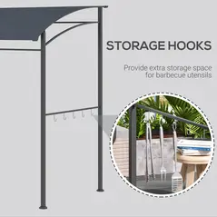Outsunny 2.2 x 1.5 m BBQ Grill Gazebo Tent, Garden Grill with Metal Frame, Curved Canopy and 10 Hooks, Outdoor Sun Shade, Grey - 5