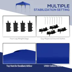 Outsunny 3 x 3(M) Pop Up Gazebo, UPF 50+ Foldable Canopy Tent with Wheeled Carrybag, 4 Leg Weight Bags, Height Adjustable Marquee Shelter 1 person easy setup for Outdoor Garden Patio Party, Blue - 7