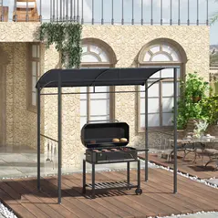 Outsunny 2.2 x 1.5 m BBQ Grill Gazebo Tent, Garden Grill with Metal Frame, Curved Canopy and 10 Hooks, Outdoor Sun Shade, Grey - 2