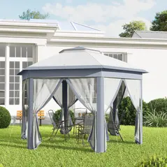 Outsunny 3 x 4m Metal Frame Hexagon Gazebo, with Curtains - Grey - 8