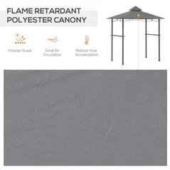 Outsunny 2.5M (8ft) New Double-Tier BBQ Gazebo Grill Canopy Barbecue Tent Shelter Patio Deck Cover - Grey - 6