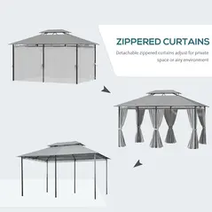Outsunny 4m x 3(m) Metal Gazebo Canopy Party Tent Garden Pavillion Patio Shelter Pavilion with Curtains Sidewalls, Dark Grey - 5