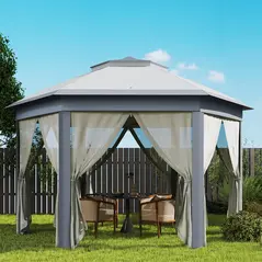 Outsunny 3 x 4m Metal Frame Hexagon Gazebo, with Curtains - Grey - 9