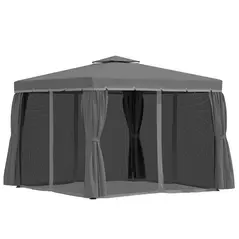 Outsunny 3 x 3(m) Patio Gazebo Canopy Garden Pavilion Tent Shelter Marquee with 2 Tier Water Repellent Roof, Mosquito Netting and Curtains, Aluminium Frame, Dark Grey - 7