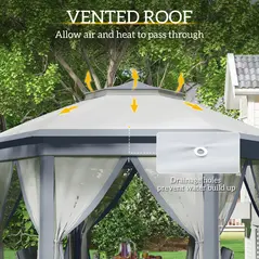 Outsunny 3 x 4m Metal Frame Hexagon Gazebo, with Curtains - Grey - 5