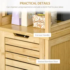 kleankin Tall Bathroom Cabinet, Slim Storage Cabinet, Tallboy Bamboo Storage Unit with 3-Tier Storage Shelves and Freestanding Organiser, Natural - 7