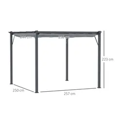 Outsunny 3 x 3 m Aluminum Gazebo, with Retractable Roof - Grey - 3