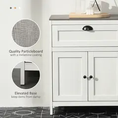 kleankin Bathroom Floor Cabinet, Freestanding Storage Cupboard with Drawer, Double Door Cabinet and Adjustable Shelf, White - 7