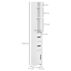 kleankin Modern Bathroom Storage Cabinet, Freestanding Tall Bathroom Cabinet with Open Shelves and 3 Cupboards with Door, for Bedroom Hallway, White - 3
