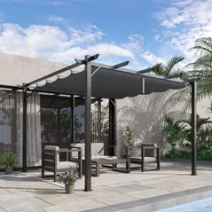 Outsunny 3 x 3 m Aluminum Gazebo, with Retractable Roof - Grey - 2