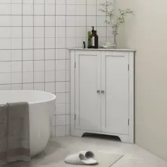 kleankin Triangle Bathroom Cabinet, Corner Bathroom Storage Unit with Adjustable Shelf and Recessed Door, Free Standing, White - 2
