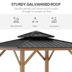 Outsunny 3.5 x 3.5m Outdoor Hardtop Gazebo Canopy with Two-tier Metal Roof and Solid Wood Frame Outdoor Patio Shelter for Patio, Garden, Black - 4