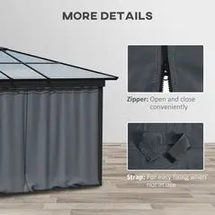 Outsunny Replacement Gazebo Curtains 4-Panel Sidewalls with Zipper for 3 x 3 (M) Yard Gazebos Canopy Tent, Dark Grey - 6