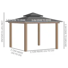 Outsunny 3.5 x 3.5m Outdoor Hardtop Gazebo Canopy with Two-tier Metal Roof and Solid Wood Frame Outdoor Patio Shelter for Patio, Garden, Black - 3