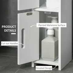 kleankin Modern Bathroom Storage Cabinet, Freestanding Tall Bathroom Cabinet with Open Shelves and 3 Cupboards with Door, for Bedroom Hallway, White - 5