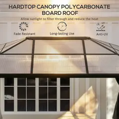 Outsunny 3.6 x 4m Hardtop Gazebo Canopy with Polycarbonate Roof, Aluminium Frame, Permanent Pavilion Garden Gazebo with Netting and Curtains for Patio, Deck, Dark Grey - 4