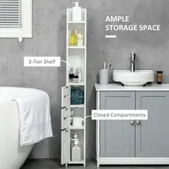 kleankin Modern Bathroom Storage Cabinet, Freestanding Tall Bathroom Cabinet with Open Shelves and 3 Cupboards with Door, for Bedroom Hallway, White - 4