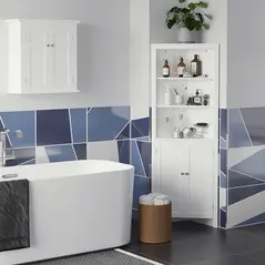 kleankin Triangle Bathroom Cabinet, Corner Bathroom Storage Unit with Cupboard and 3-Tier Shelves, Free Standing, White - 2