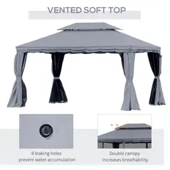 Outsunny 3 x 4m Aluminium Garden Gazebo, Marquee Canopy Shelter Pavilion Party Tent with Nets and Curtains for Garden and Deck, Dark Grey - 5
