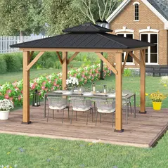 Outsunny 3.5 x 3.5m Outdoor Hardtop Gazebo Canopy with Two-tier Metal Roof and Solid Wood Frame Outdoor Patio Shelter for Patio, Garden, Black - 2