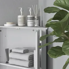 kleankin Triangle Bathroom Cabinet, Corner Bathroom Storage Unit with Adjustable Shelf and Recessed Door, Free Standing, White - 9