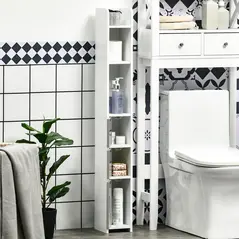 kleankin Modern Bathroom Storage Cabinet, Freestanding Tall Bathroom Cabinet with Open Shelves and 3 Cupboards with Door, for Bedroom Hallway, Grey - 7
