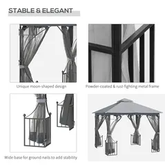 Outsunny 3 x 3(m) Garden Gazebo Patio Party Tent Shelter Outdoor Canopy Double Tier Sun Shade Metal Frame Netting, Light Grey - 5